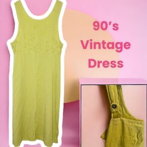 Vintage Froxx‎ Lime Green y2k 90s USA Floral Embroidered Maxi Dress Size L